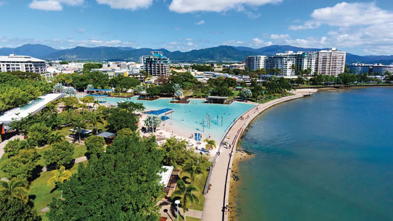 Aerial shot of Cairns Esplanade